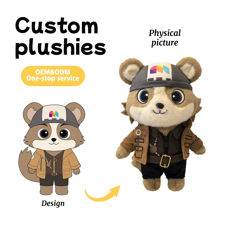 Adventure Style Plush Toy to Picture Custom Embroiderable Enterprise LOGO Employee Welfare Corporate Mascot  Free Proofing