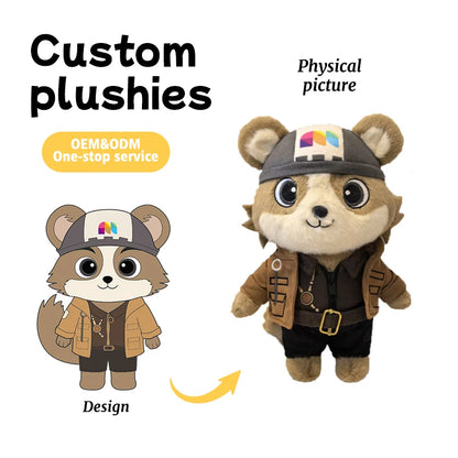 Adventure Style Plush Toy to Picture Custom Embroiderable Enterprise LOGO Employee Welfare Corporate Mascot  Free Proofing