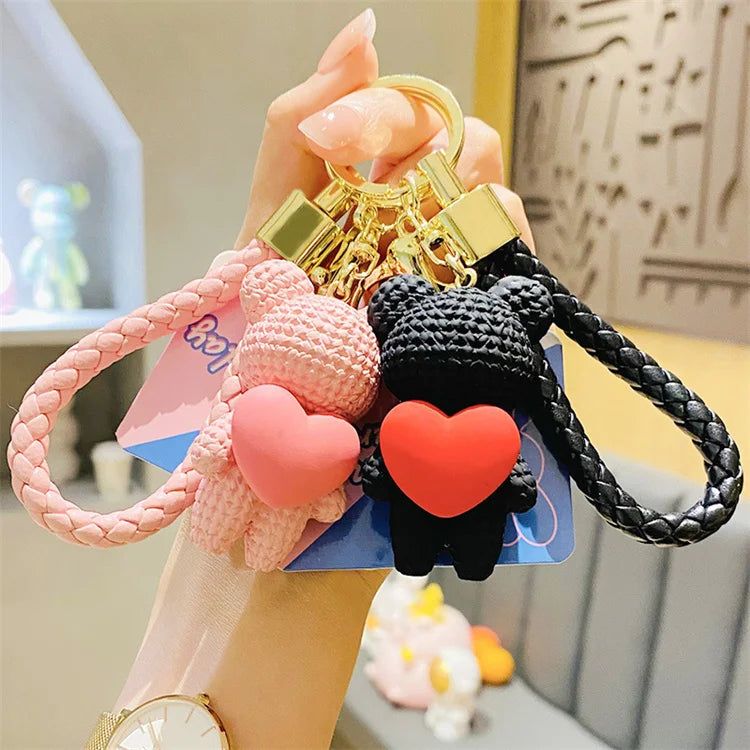 Creative Love Bear Keychain Lovely Runner Same Couple Doll Keychain Hanging Accessories Bag Hanging Accessories