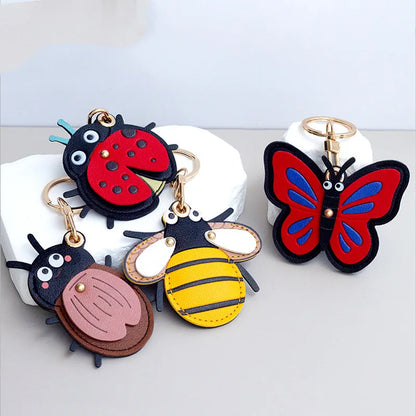 Adorable Insect Leather Pendant Charming Access Card Holder Keyring Creative Gift Pendant Schoolbag Accessory Gift