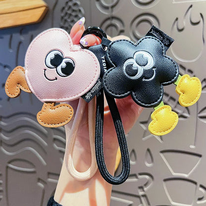 Creative Leather Keychain Cute Cartoon Walking Heart Couple Keychain for Girls' Bags Delicate Small Accessory