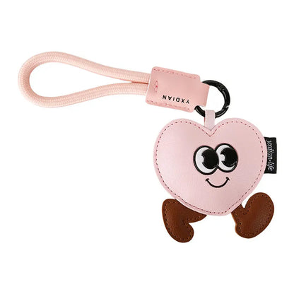 Creative Leather Keychain Cute Cartoon Walking Heart Couple Keychain for Girls' Bags Delicate Small Accessory