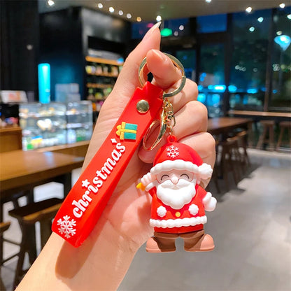 New Santa Claus Key Chain Doll Christmas Tree Snowman Car 3D Rubber Keychain Pendant Small Gift