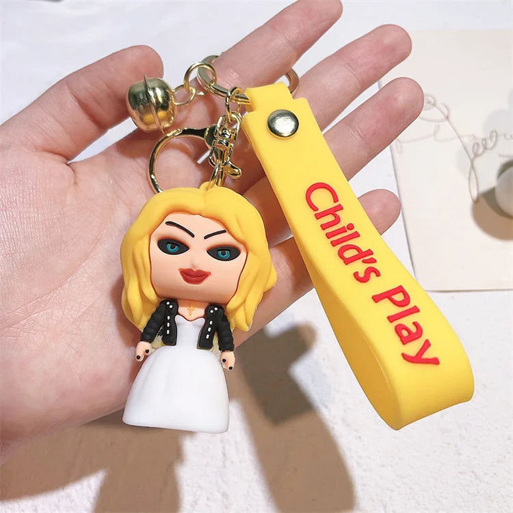 Horror Series 3D Chucky Bride Keychain Cartoon Keyring Soft PVC Silicone Rubber KeyChain Child's Play 2 Chucky Keychain
