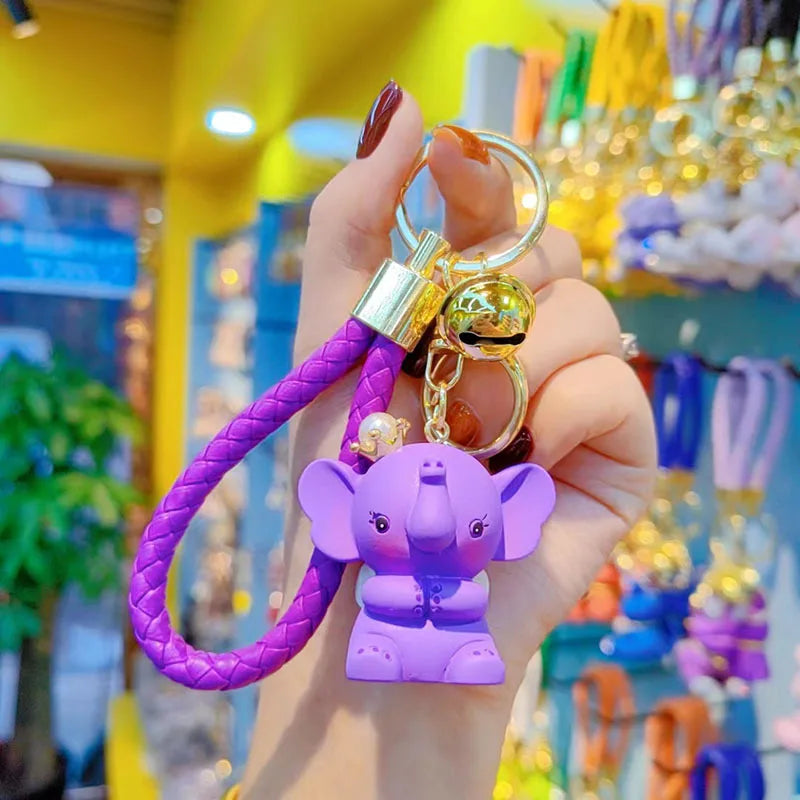 Cute Cartoon Crown for Carabiner Elephant Resin Keychain Stylish Rubber Doll with UV Printing Keychain for Girls Phone Charm