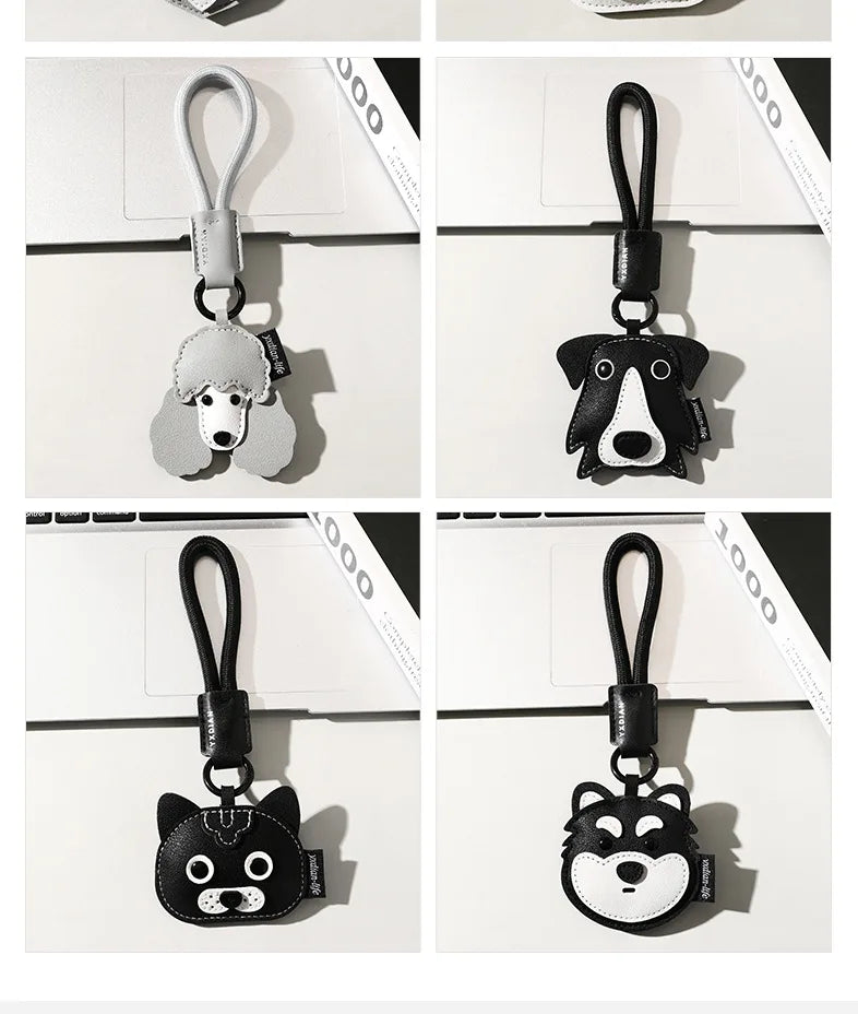 High Quality PU Leather Car Keychain for Puppy Cat Schoolbag Pendant Jewelry Metal Iron Hanging Ornament Small Gifts Bulk