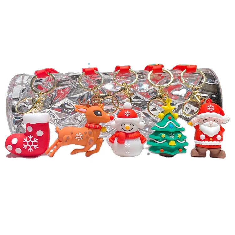 New Santa Claus Key Chain Doll Christmas Tree Snowman Car 3D Rubber Keychain Pendant Small Gift