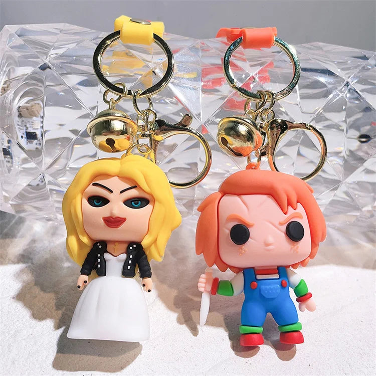 Horror Series 3D Chucky Bride Keychain Cartoon Keyring Soft PVC Silicone Rubber KeyChain Child's Play 2 Chucky Keychain