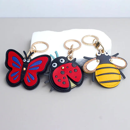Adorable Insect Leather Pendant Charming Access Card Holder Keyring Creative Gift Pendant Schoolbag Accessory Gift