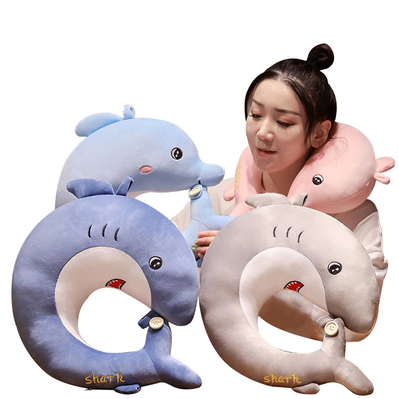 New Creative Shark Travel Neck Protector Cute Nap Pillow Dolphin U-shaped Pillow Soft Shark Neck Pillow