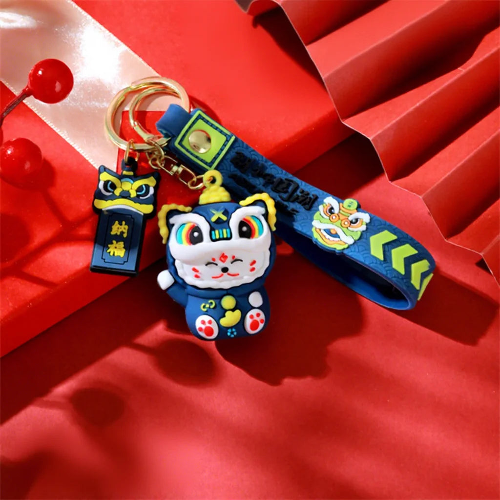 Totoro Lion Dance Maneki Neko Lucky Cat Cute Keychain Tiger Pendant the Year of the Loong Doll Cartoon Bag Pendant Keychain