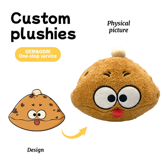 ODM OEM Customizable  Yellow Plush Doll with Big Eyes Cartoon Food Oyster Cake Pillow Filling Toy Cute Character Product