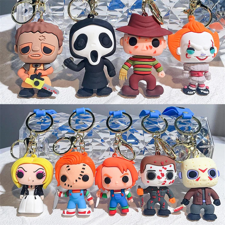 Horror Series 3D Chucky Bride Keychain Cartoon Keyring Soft PVC Silicone Rubber KeyChain Child's Play 2 Chucky Keychain