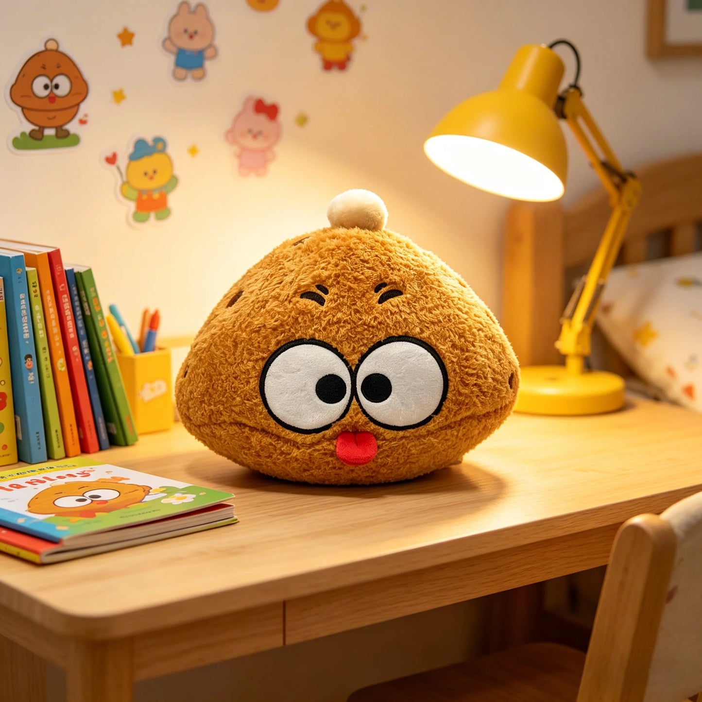 ODM OEM Customizable  Yellow Plush Doll with Big Eyes Cartoon Food Oyster Cake Pillow Filling Toy Cute Character Product