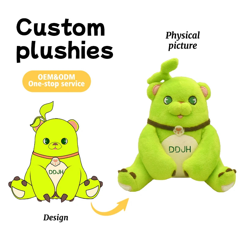 Custom Cute Green Bear Plush Doll  Original Manufacturer's Stuffed Animal Toy Support Corporate Mascot Campus IP Character