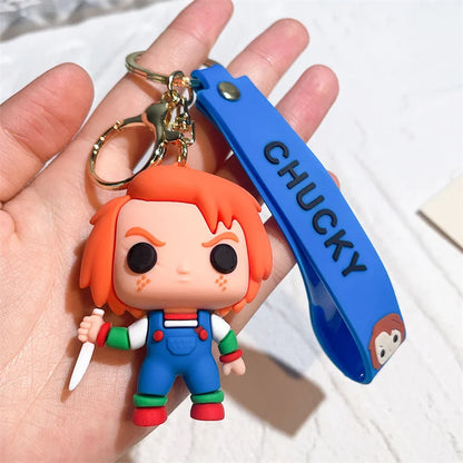 Horror Series 3D Chucky Bride Keychain Cartoon Keyring Soft PVC Silicone Rubber KeyChain Child's Play 2 Chucky Keychain