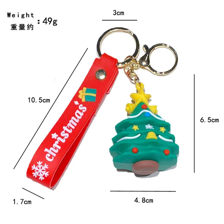 New Santa Claus Key Chain Doll Christmas Tree Snowman Car 3D Rubber Keychain Pendant Small Gift