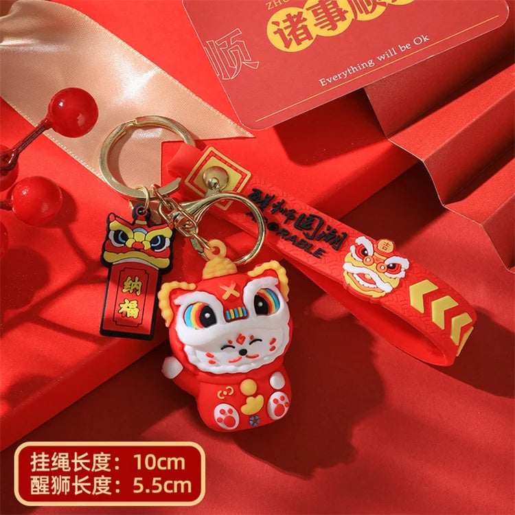 Totoro Lion Dance Maneki Neko Lucky Cat Cute Keychain Tiger Pendant the Year of the Loong Doll Cartoon Bag Pendant Keychain