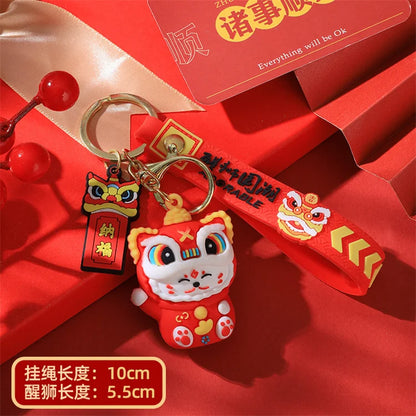 Totoro Lion Dance Maneki Neko Lucky Cat Cute Keychain Tiger Pendant the Year of the Loong Doll Cartoon Bag Pendant Keychain