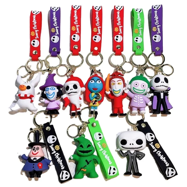 3D Nightmare Before Christmas Keychain Rubber Anime Lanyard Accessories for Car Gift Toy Halloween Promotion Keychains