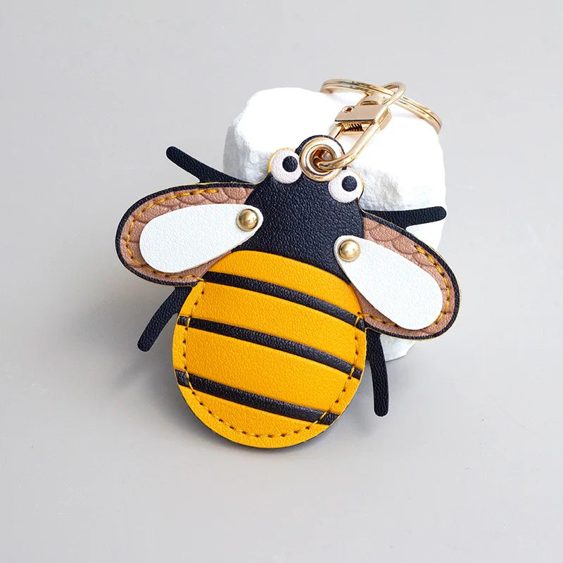 Adorable Insect Leather Pendant Charming Access Card Holder Keyring Creative Gift Pendant Schoolbag Accessory Gift