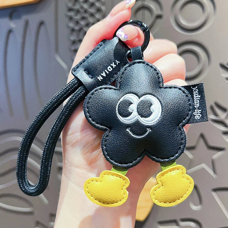 Creative Leather Keychain Cute Cartoon Walking Heart Couple Keychain for Girls' Bags Delicate Small Accessory
