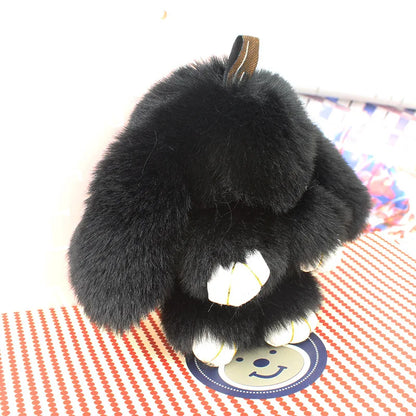 Plush Bunny Women Fur Pom Pom Keychain 14cm Angel Rabbit Key Ring Hare Pompom Plush Dolls Toy Girls Bag Car Key Pendant