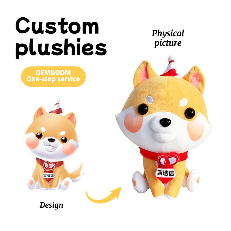 Customizable Japanese-Style Shiba Inu Doll Hat Manufacturer's Cute Pet Plush Toy with Customized Hang Tags for Holiday Gifts