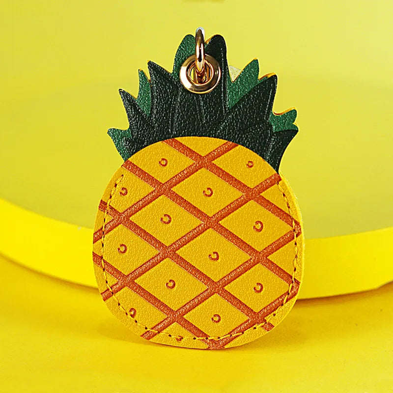 Popular Adorable Fruit Green Leaf Leather Keyring Accessory Case with ID Card Holder