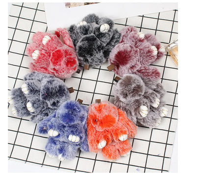 Plush Bunny Women Fur Pom Pom Keychain 14cm Angel Rabbit Key Ring Hare Pompom Plush Dolls Toy Girls Bag Car Key Pendant