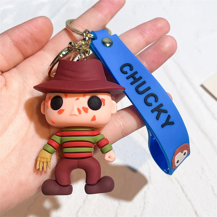 Horror Series 3D Chucky Bride Keychain Cartoon Keyring Soft PVC Silicone Rubber KeyChain Child's Play 2 Chucky Keychain