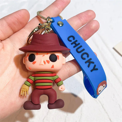 Horror Series 3D Chucky Bride Keychain Cartoon Keyring Soft PVC Silicone Rubber KeyChain Child's Play 2 Chucky Keychain