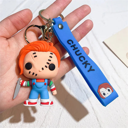 Horror Series 3D Chucky Bride Keychain Cartoon Keyring Soft PVC Silicone Rubber KeyChain Child's Play 2 Chucky Keychain