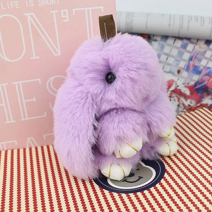 Plush Bunny Women Fur Pom Pom Keychain 14cm Angel Rabbit Key Ring Hare Pompom Plush Dolls Toy Girls Bag Car Key Pendant