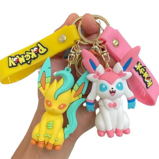 Cross Border Pokemoned Eevee Family Keychain Cartoon Doll School Bag Pendant Car Keychain Pendant Small Gift
