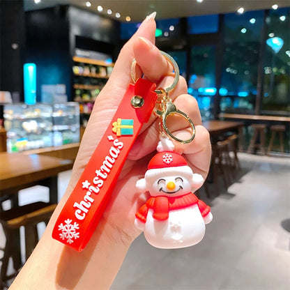 New Santa Claus Key Chain Doll Christmas Tree Snowman Car 3D Rubber Keychain Pendant Small Gift