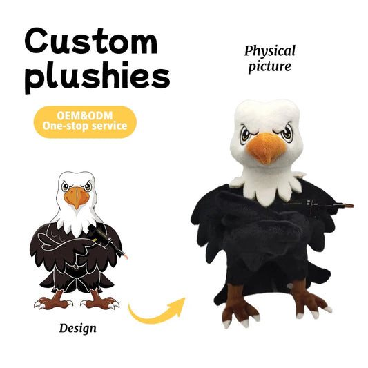 Custom Creative Trendy American Bald Eagle Stuffed Animal Toy OEM/ODM Manufacturing Service Logo Packaging Customization