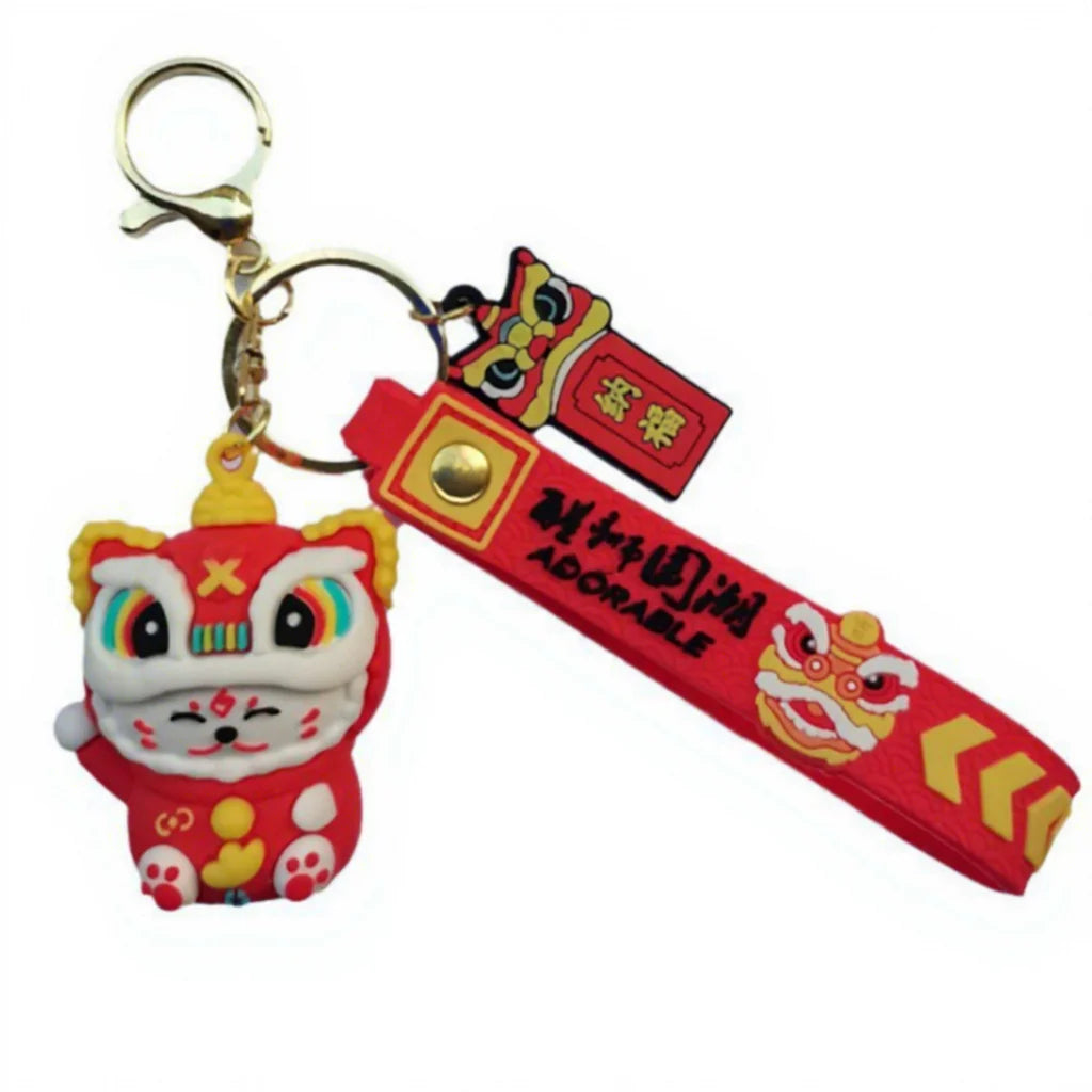 Totoro Lion Dance Maneki Neko Lucky Cat Cute Keychain Tiger Pendant the Year of the Loong Doll Cartoon Bag Pendant Keychain