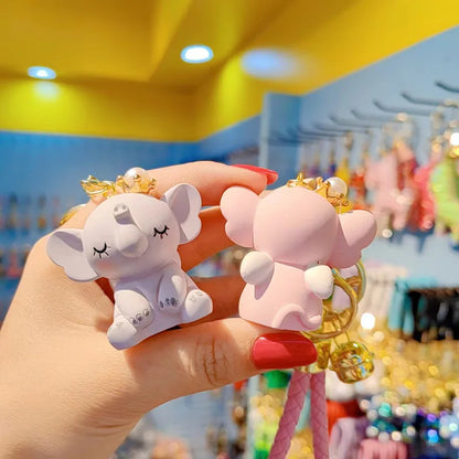 Cute Cartoon Crown for Carabiner Elephant Resin Keychain Stylish Rubber Doll with UV Printing Keychain for Girls Phone Charm