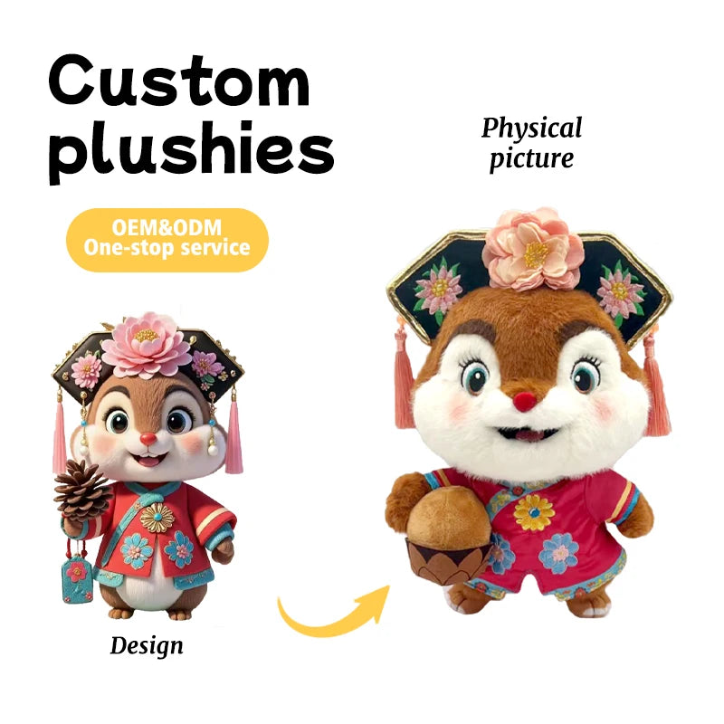 Cultural Creative Gift Manufacturer Cute Chinese-Style Embroidered Squirrel Plush Toy As Corporate Promotional Gift