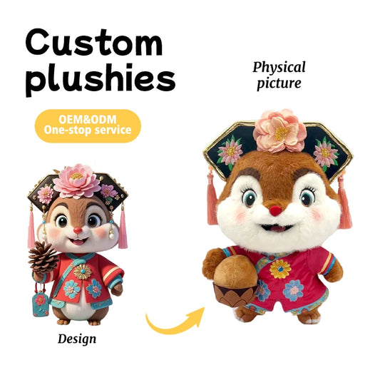Cultural Creative Gift Manufacturer Cute Chinese-Style Embroidered Squirrel Plush Toy As Corporate Promotional Gift