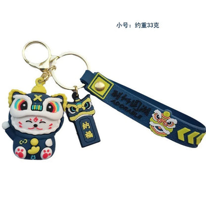 Totoro Lion Dance Maneki Neko Lucky Cat Cute Keychain Tiger Pendant the Year of the Loong Doll Cartoon Bag Pendant Keychain