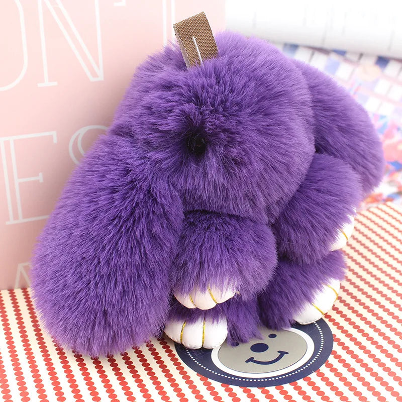 Plush Bunny Women Fur Pom Pom Keychain 14cm Angel Rabbit Key Ring Hare Pompom Plush Dolls Toy Girls Bag Car Key Pendant