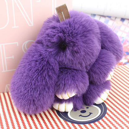 Plush Bunny Women Fur Pom Pom Keychain 14cm Angel Rabbit Key Ring Hare Pompom Plush Dolls Toy Girls Bag Car Key Pendant