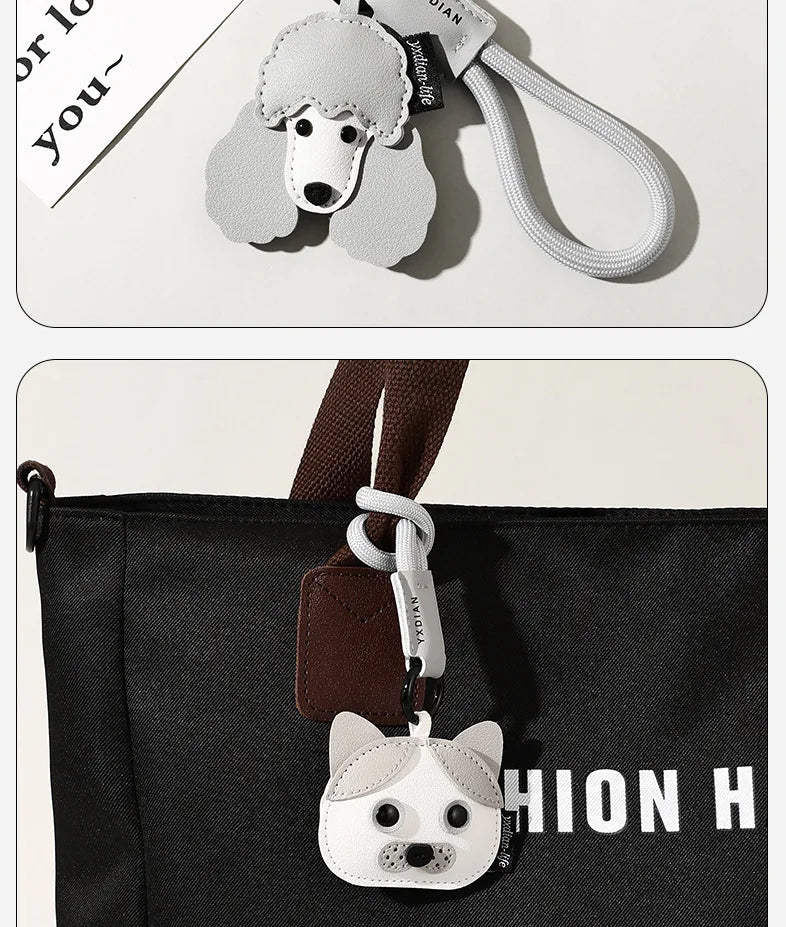 High Quality PU Leather Car Keychain for Puppy Cat Schoolbag Pendant Jewelry Metal Iron Hanging Ornament Small Gifts Bulk