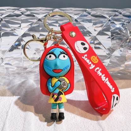 3D Nightmare Before Christmas Keychain Rubber Anime Lanyard Accessories for Car Gift Toy Halloween Promotion Keychains