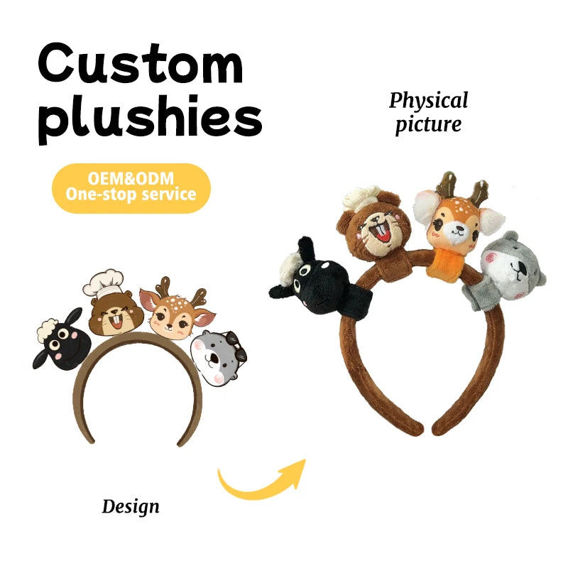 Animal-Theme Plush Hairband Party Gift & Events Merchandise Supports Custom Artwork Samples Logo