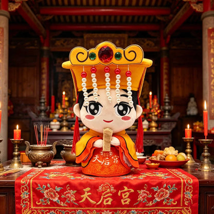 Exquisitely Embroidered Mazu Plush Doll Customizable High-End Cultural Creative Gift Featuring Imitation Pearl Tassel Phoenix