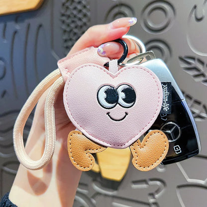 Creative Leather Keychain Cute Cartoon Walking Heart Couple Keychain for Girls' Bags Delicate Small Accessory