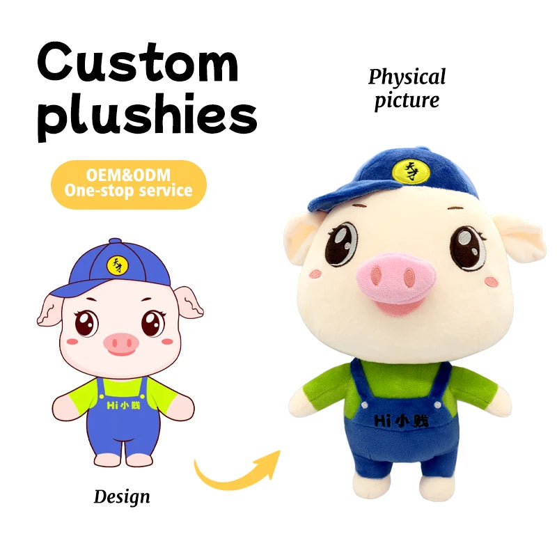 Hi Xiao Jian Customizable Pig Plush Toy Adorable IP Brand Mascot Factory Wholesale Features Customizable Text/Logo